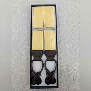 NIB Brooks Brothers Men's O/S Yellow Woven Adjustable Leather Suspenders Formal